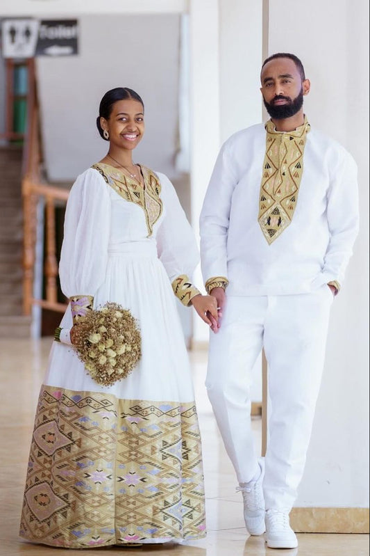 Contemporary Splendor: Modern Elegance in Habesha Couples Wedding Attire