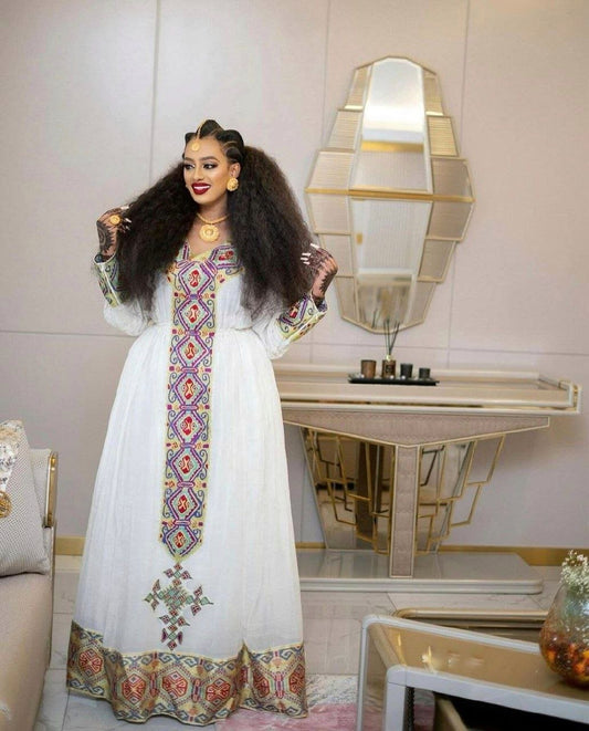 Modern Chic Habesha dress Light-Colored Habesha kemis with Exquisite Style