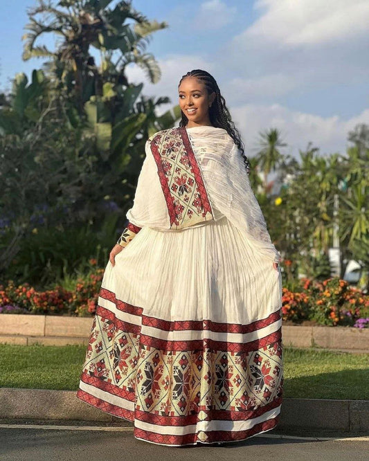 Burgundy Beauty Habesha Kemis Exquisite Detailing in Traditional Habesha Dress