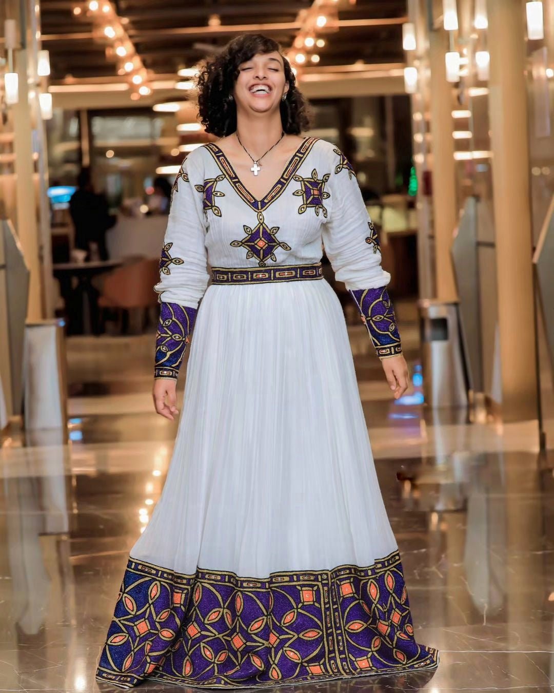 Dark Blue Pattern Habesha Dress Modern Habesha Kemis Ethiopian Dress Style Traditional Habesha Libs