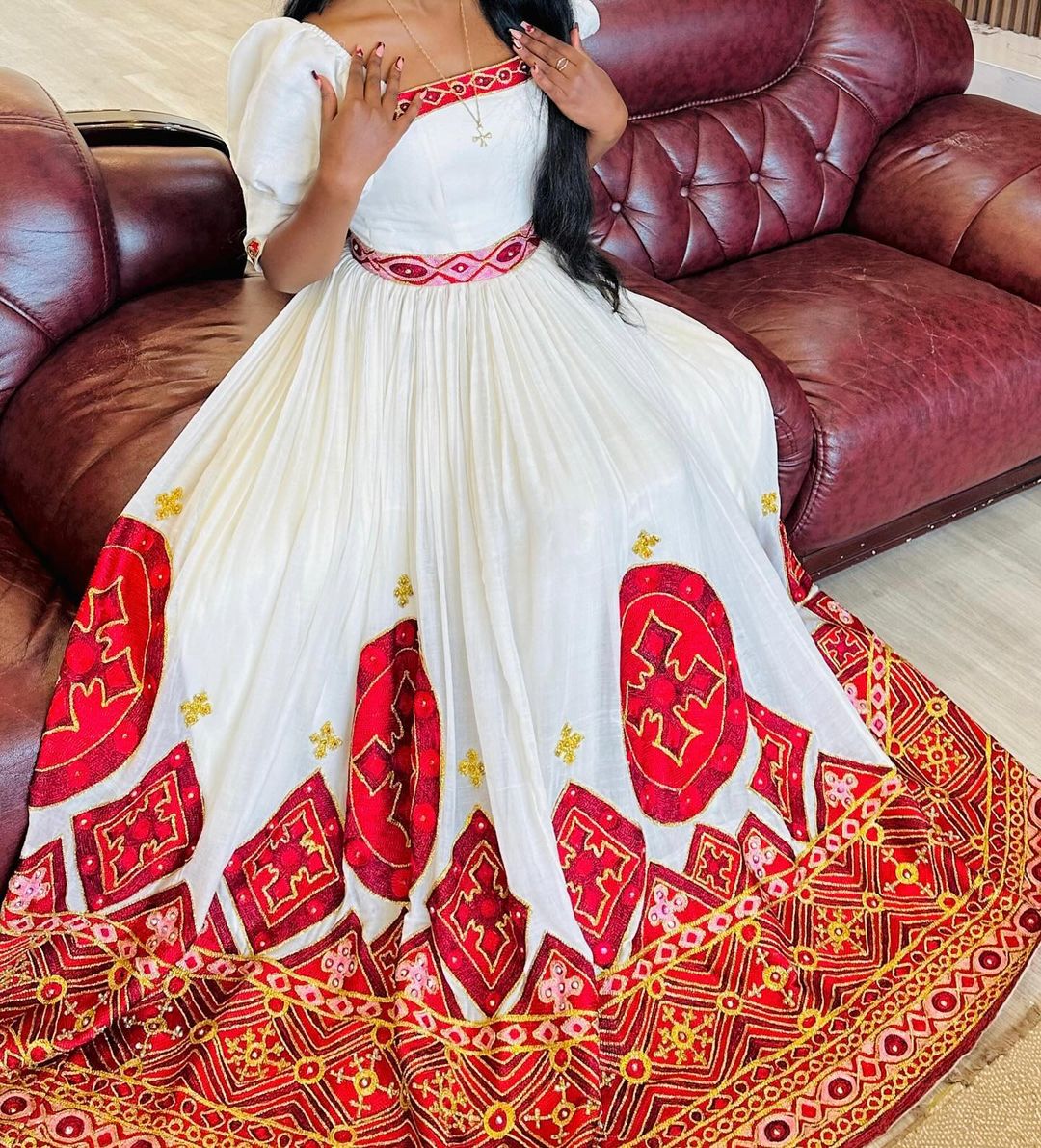 Scarlet Splendor Habesha dress Embrace Timeless Elegance in our Wide Design Habesha kemis