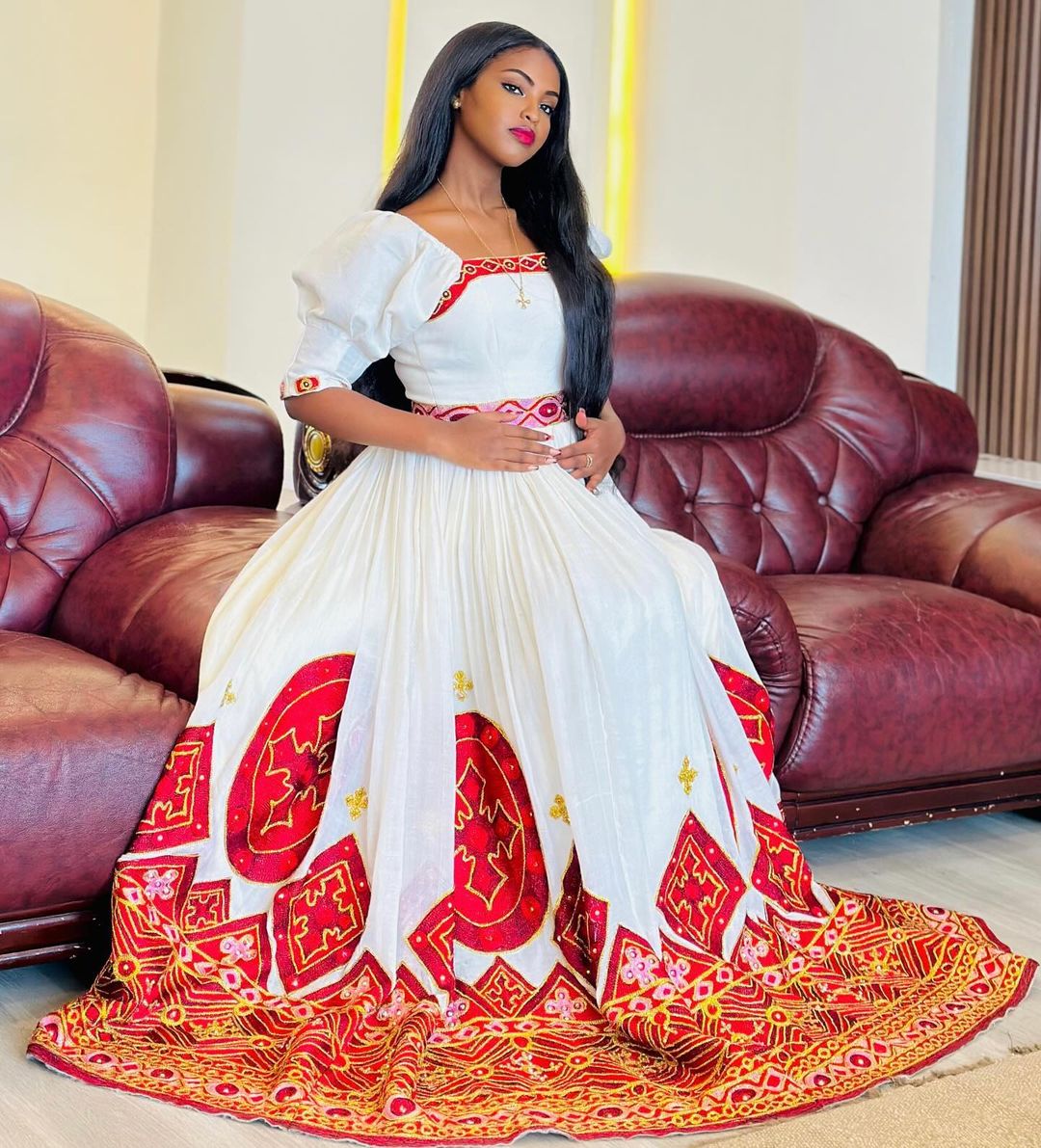 Scarlet Splendor Habesha dress Embrace Timeless Elegance in our Wide Design Habesha kemis