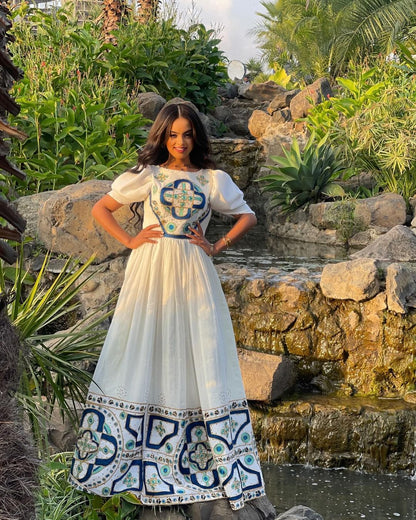 Artisanal Splendor Habesha dress Handcrafted Beadwork Adorns Exquisite Habesha kemis