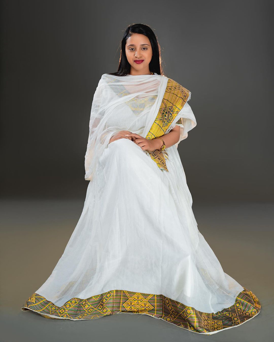 Golden Splendor Ethiopian Dress Radiant Habesha Kemis - A Tapestry of Ethiopian Beauty