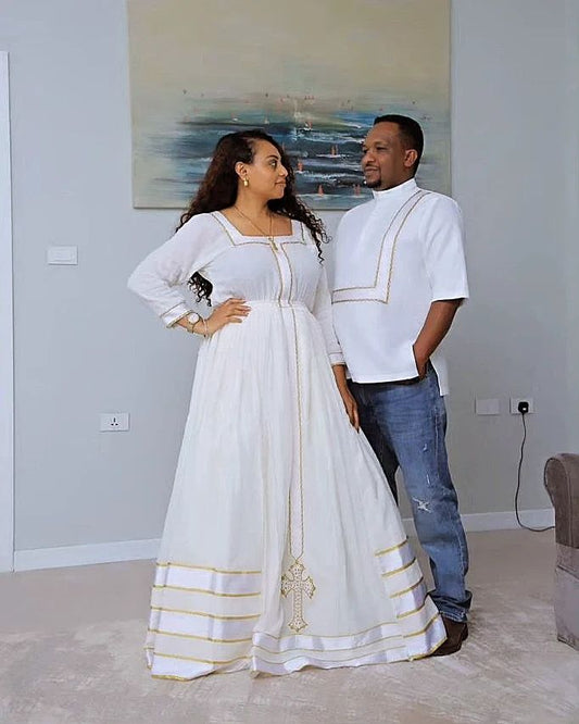 Light Neutral Color Habesha Couples Outfit Matching Couples Outfit