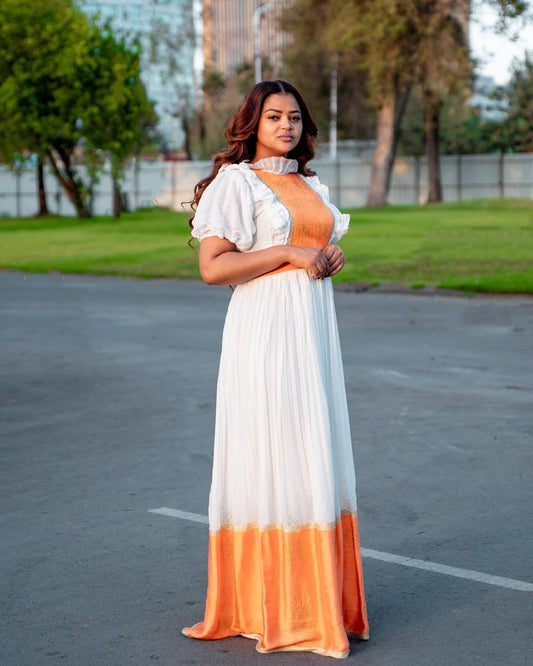 Orange Simple Habesha Dress Modern Habesha Kemis Design Ethiopian Dress Style