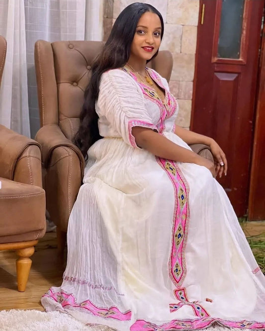 Pink Simple Habesha Dress Chic Habesha Kemis Ethiopian Dress Style