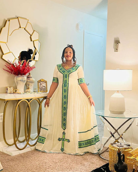 Lemon Green Tilf Habesha Dress Modern Habesha Kemis Ethiopian Dress Style