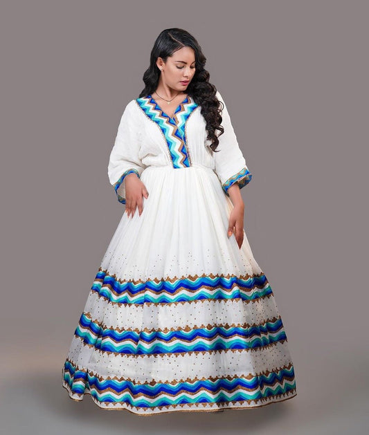 Blue Chic Handwoven Habesha Dress Modern Habesha Kemis Ethiopian Dress Style