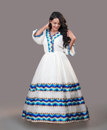 Blue Chic Handwoven Habesha Dress Modern Habesha Kemis Ethiopian Dress Style