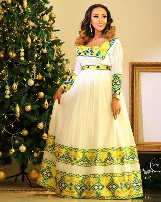 Radiant Yellow Design Habesha Dress Modern Habesha Kemis Ethiopian Dress Style Traditional Habesha Libs