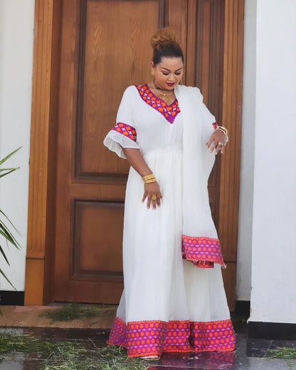 Vibrant Pink Design Simple Habesha Dress Modern Habesha Kemis Ethiopian Dress Style Traditional Habesha Libs