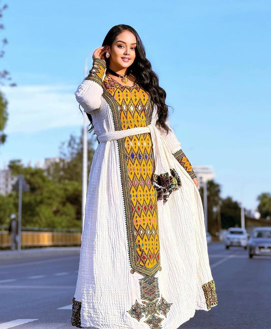 Golden Yellow Axum Fetil Ethiopian Dress Habesha Dress Modern Habesha Kemis