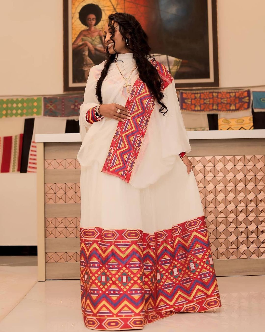 Exquisite Red Pattern Habesha Dress Gorgeous Habesha Kemis Modern Ethiopian Dress Style