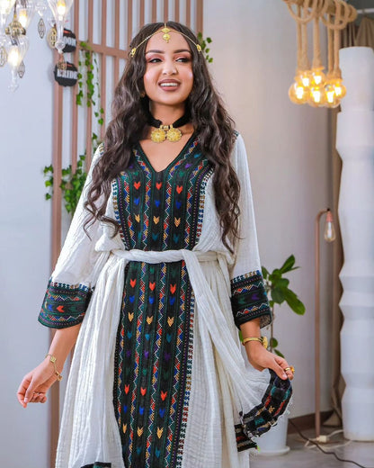 Dark Tilet Fetil Material Habesha Dress Cultural Habesha Kemis Traditional Ethiopian dress Style