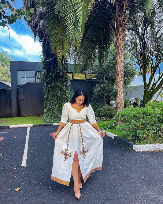 Stylish Golden Design Habehsa Kemis Summer Habesha Dress