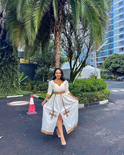 Stylish Golden Design Habehsa Kemis Summer Habesha Dress