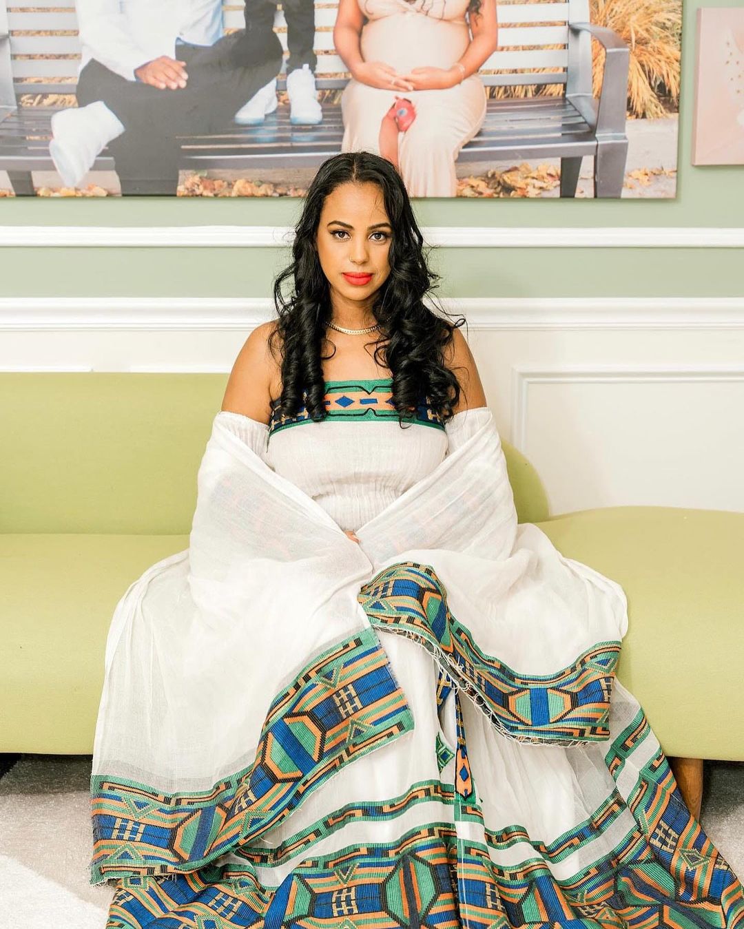 Exquisite Blue Pattern Habesha Dress Modern Habesha Kemis Traditional Ethiopian dress Style