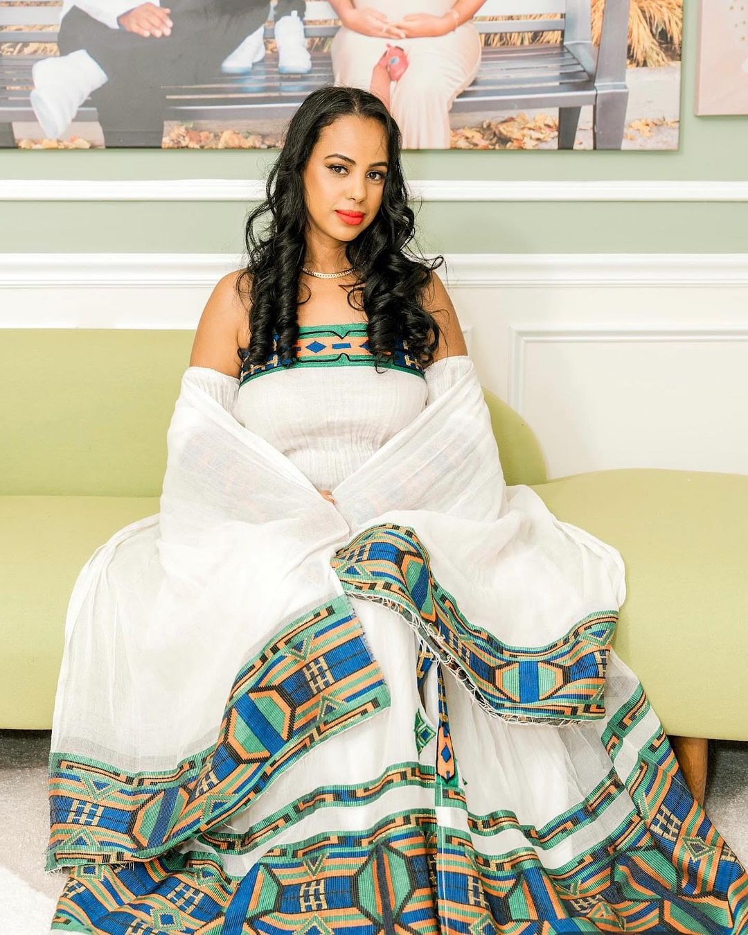 Exquisite Blue Pattern Habesha Dress Modern Habesha Kemis Traditional Ethiopian dress Style