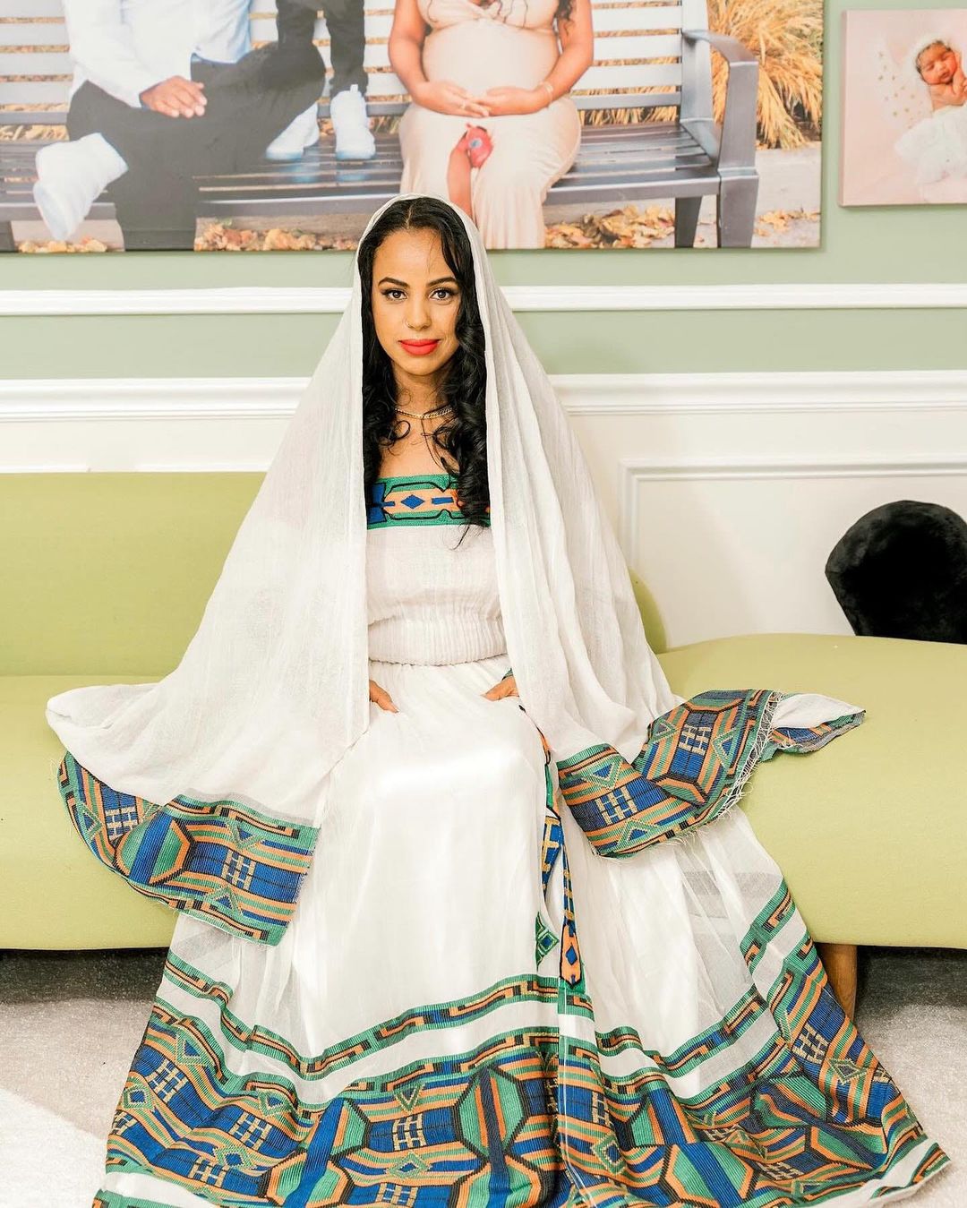 Exquisite Blue Pattern Habesha Dress Modern Habesha Kemis Traditional Ethiopian dress Style