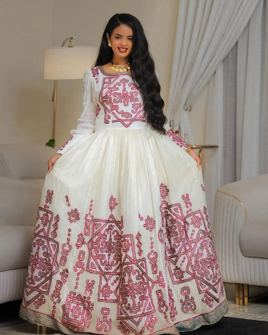Pink Stunning Wedding Habesha Dress Modern Habesha Kemis Traditional Ethiopian dress Style