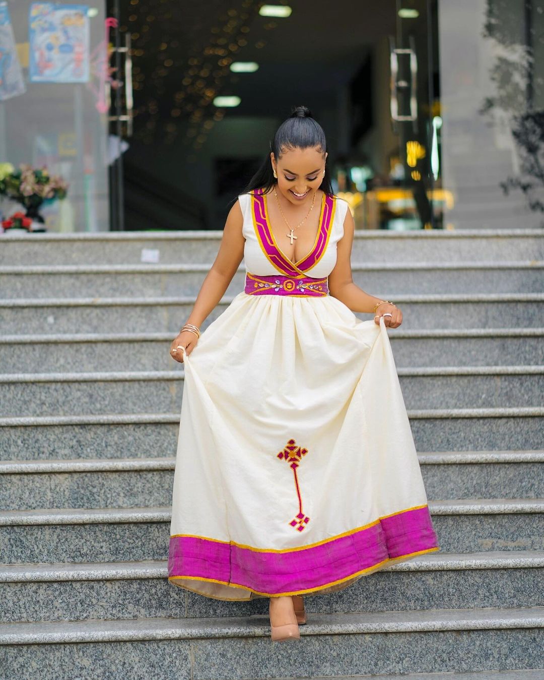 Stylish Purple Design Habesha Dress Modern Habesha Kemis Traditional Ethiopian dress Style