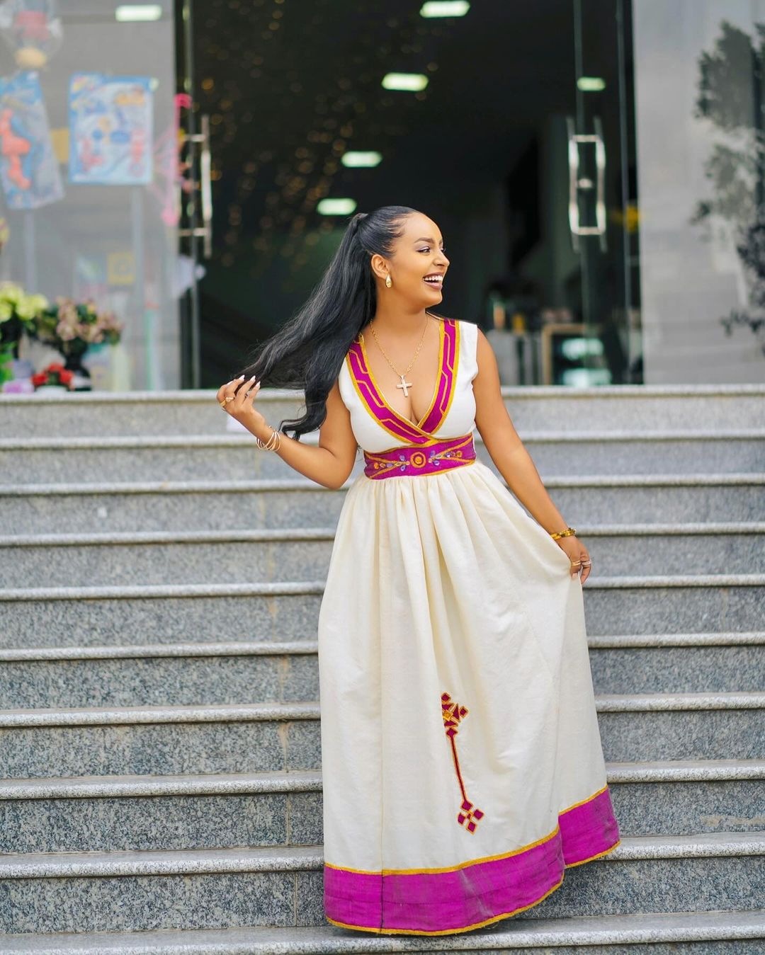 Stylish Purple Design Habesha Dress Modern Habesha Kemis Traditional Ethiopian dress Style