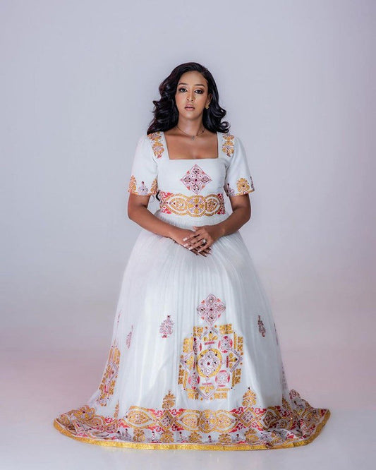 Beautiful Color Design Wedding Habesha Dress Modern Habesha Kemis Traditional Ethiopian dress Style