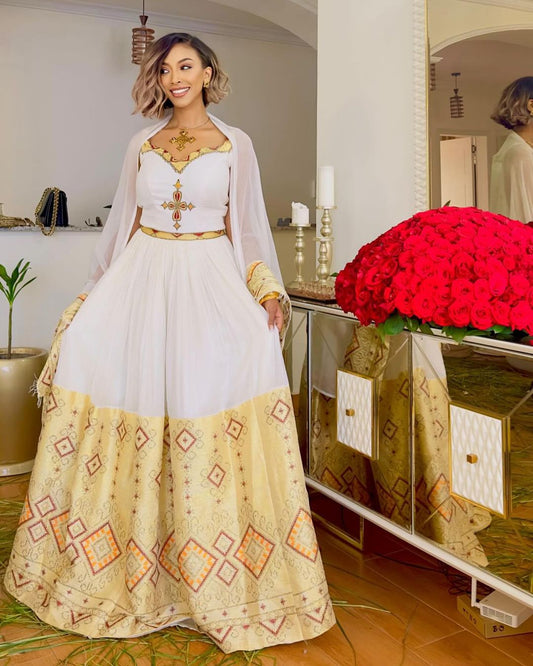 Simple Gorgeous Light Color Habesha Dress Modern Habesha Kemis Traditional Ethiopian dress Style