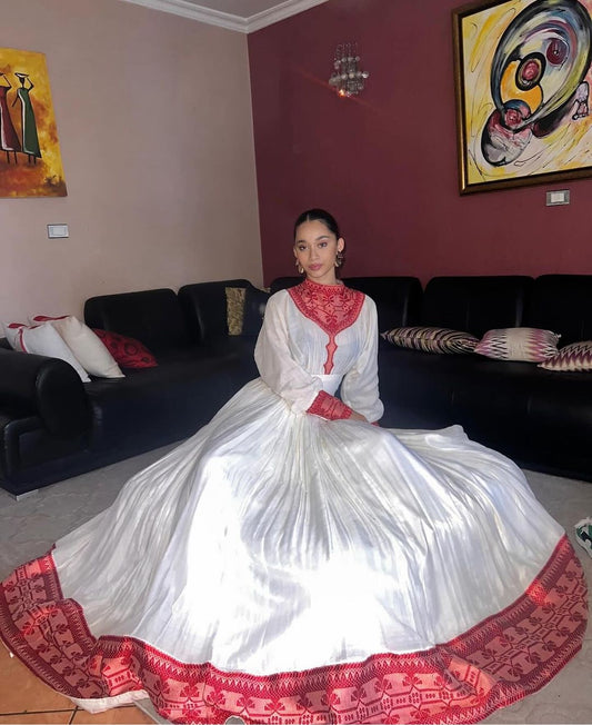 Red Pattern Stylish Habesha Dress Modern Habesha Kemis Traditional Ethiopian dress Style