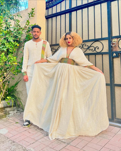 Timeless Elegance: Habesha Couples' Outfits in Modern Patterns