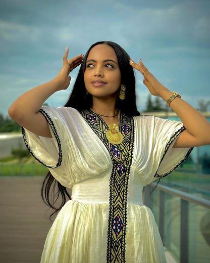 Embrace the Azure Elegance of Habesha Kemis Royal Blue Tilet Cultural Ethiopian Dress