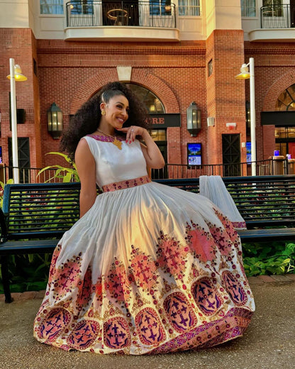 Embrace the Elegance of Habesha Dress Pink and Purple Splendor Modern Ethiopian Dress