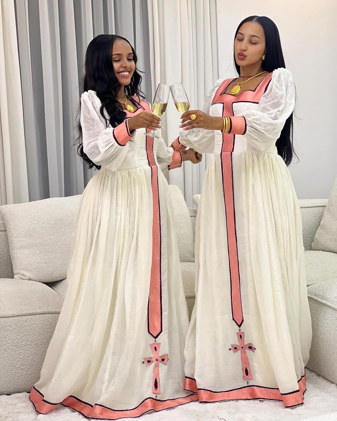 Blush Blossom Modern Ethiopian Dress Simple Pink Tilet Habesha Kemis