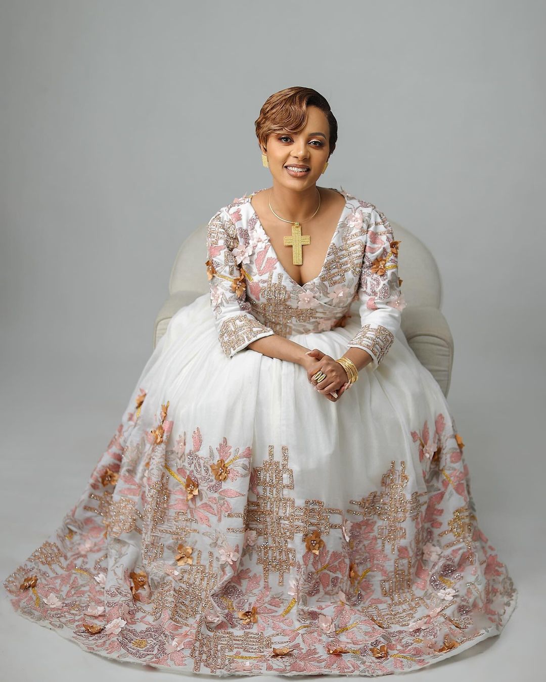 Flower Design Habesha Wedding Dress