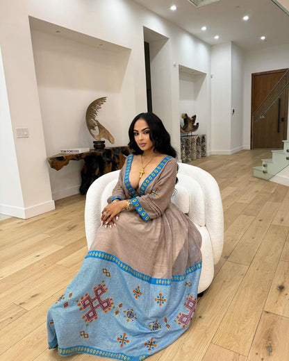  Stylish Modern Ethiopian Dress with Blue Wide Tilet