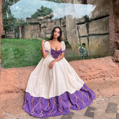 Habesha Kemis with Purple Wide Tilet Design