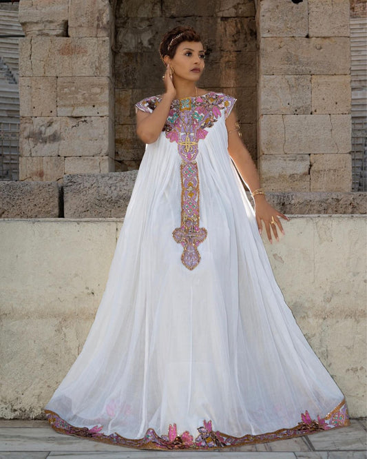 Blush Blossom Ethiopian Dress The Delicate Charm of Pink Habesha Dress