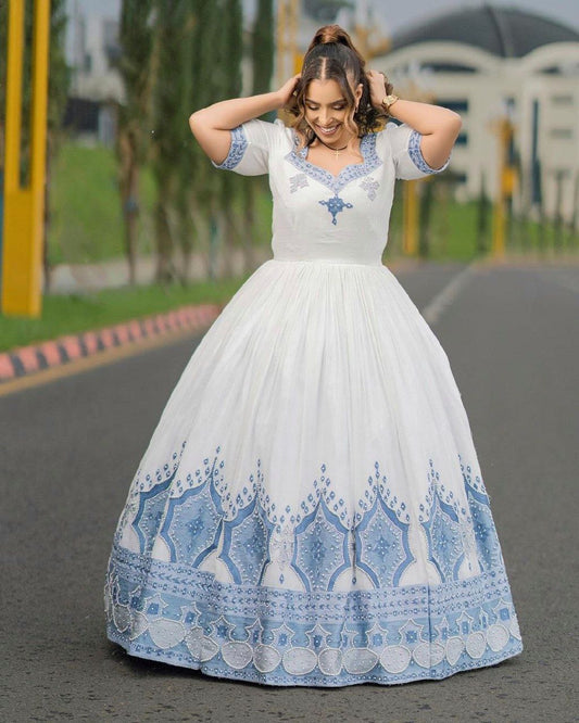 Blue Beaded Habesha Wedding Dress 