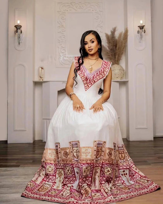 Elegant Red Traditional Ethiopian Wedding Dress