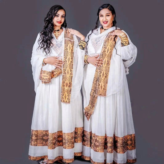 Modern Habesha Kemis Light Color Design Ethiopian Traditional Dress