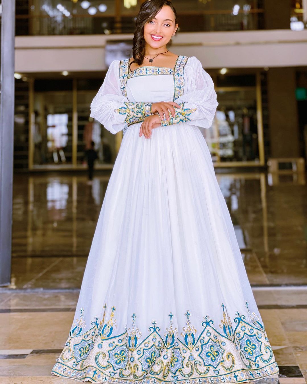 Elegant Modern Light Blue Habesha Kemis A Fresh Twist on Ethiopian Traditional Dress XS