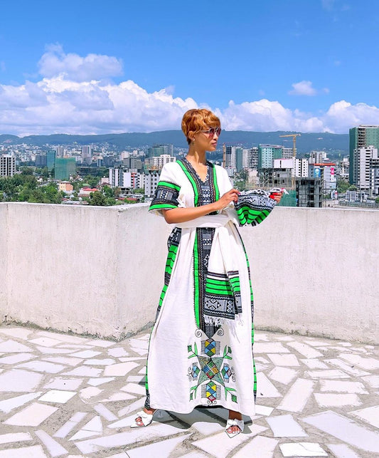 Cultural Green Ethiopian Traditional Dress