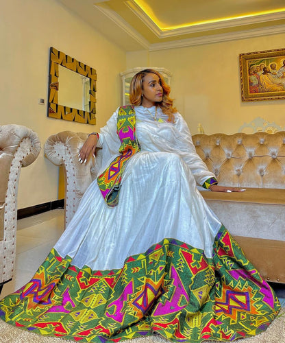 Beautiful Habesha Dress Colorful Pattern Ethiopian Traditional Dress