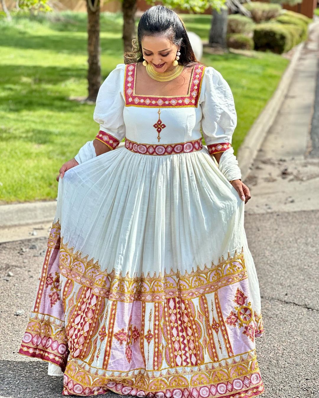 Stunning Ethiopian Traditional Dress Gorgeous Multi-Colored Beaded Habesha Dress