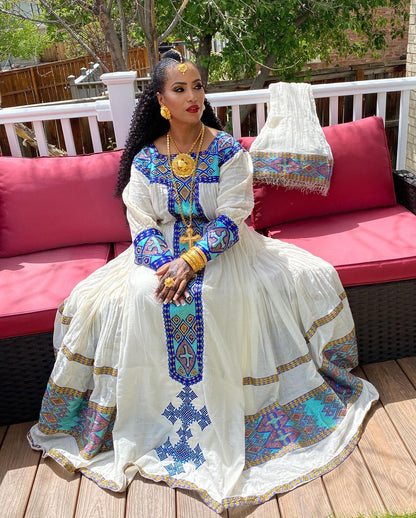 Radiant Cultural Vibrance Habesha Dress Stunning Blue Habesha Kemis