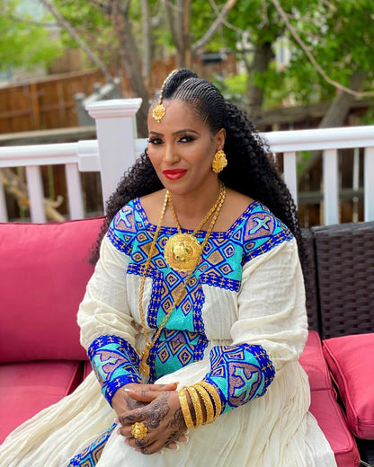 Radiant Cultural Vibrance Habesha Dress Stunning Blue Habesha Kemis