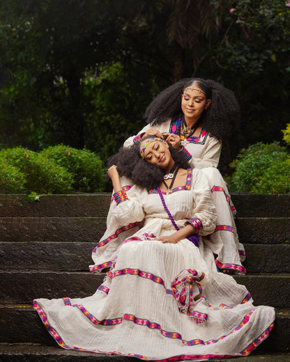 Gorgeous Pink Design Habesha Dress Simple Ethiopian Dress