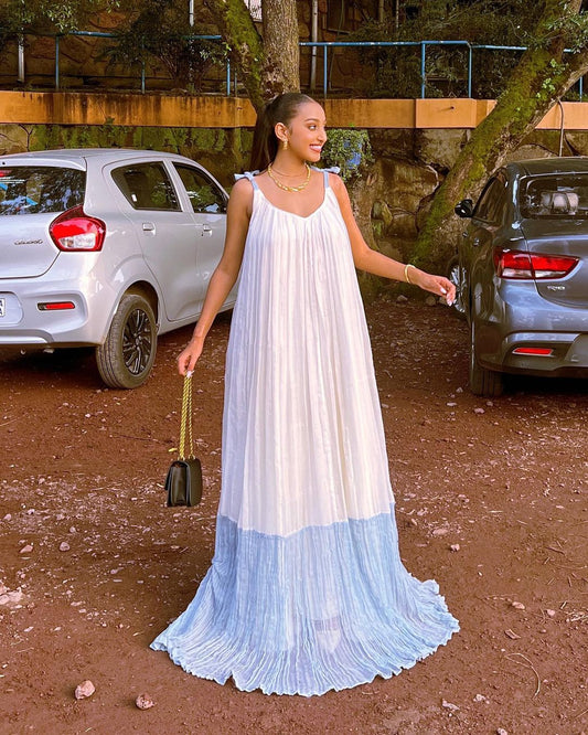 Elegant Free-Size Blue Habesha Kemis 