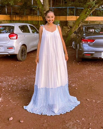 Elegant Free-Size Habesha Dress with a Blue Design Habesha Kemis